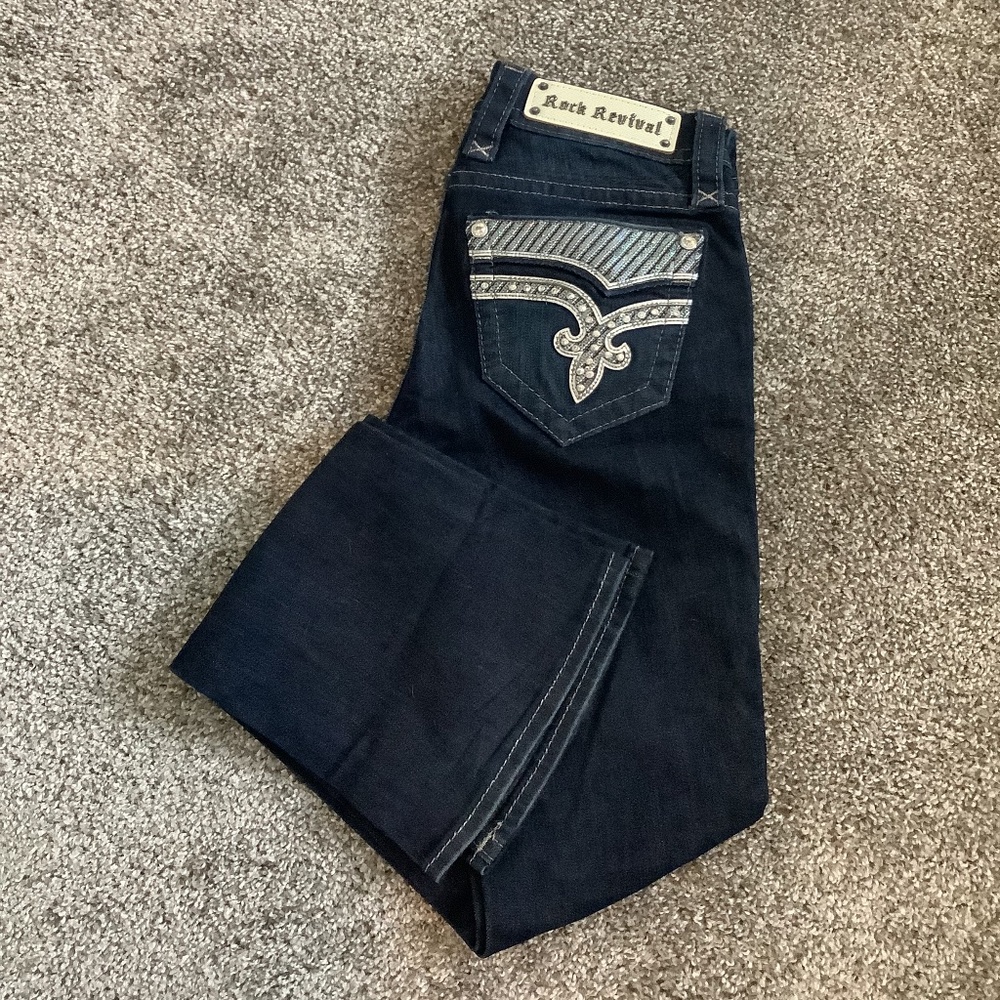 Dark wash rock revival boot cut size 25